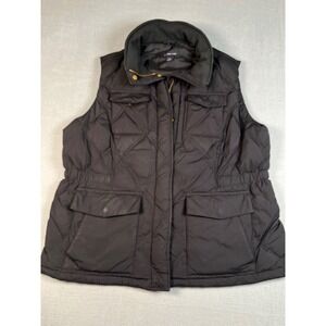 Lands End Quilted Puffer Vest Black 1X full Zip Insulated Outdoor Casual camp
